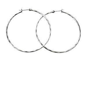Diamond Plate Pattern Hoop Earrings - Silver Tone